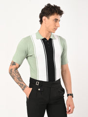 Delmar Stripe knitted Polo - CYAN