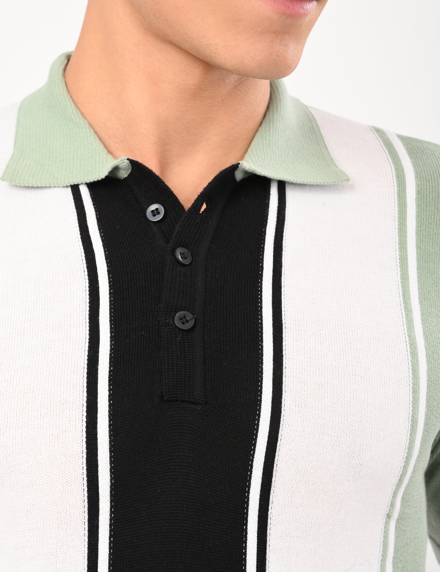 Delmar Stripe Knitted Polo - CYAN