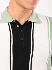 Delmar Stripe knitted Polo - CYAN
