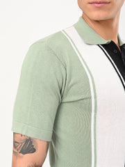 Delmar Stripe knitted Polo - CYAN