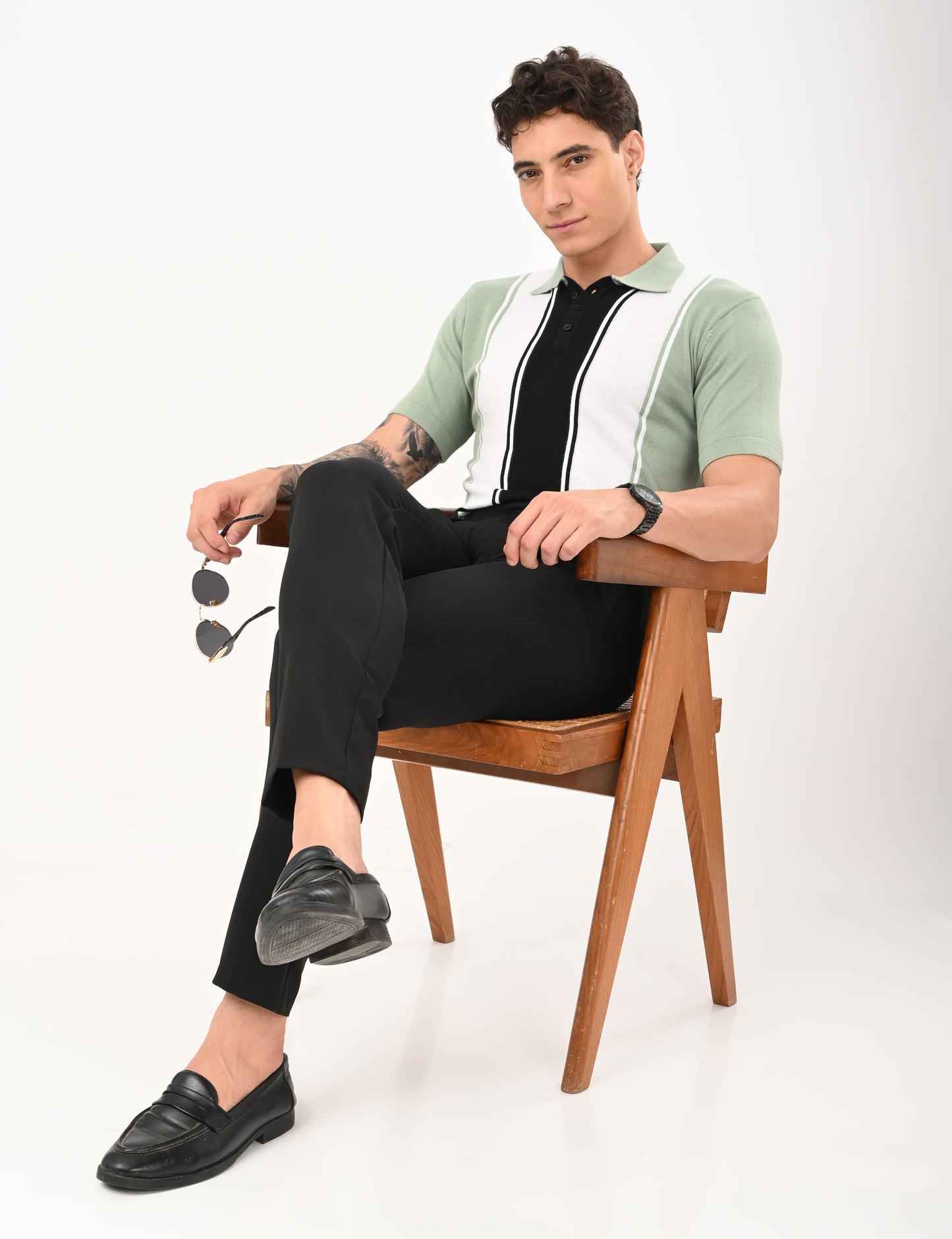 Delmar Stripe Knitted Polo - CYAN