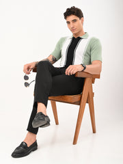 Delmar Stripe knitted Polo - CYAN