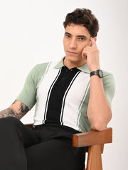 Delmar Stripe knitted Polo - CYAN