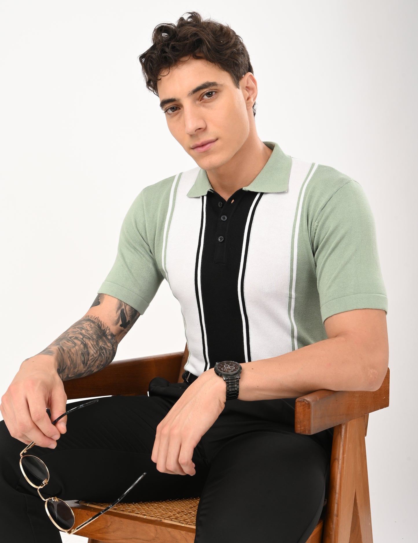 Delmar Stripe Knitted Polo - CYAN