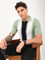Delmar Stripe knitted Polo - CYAN