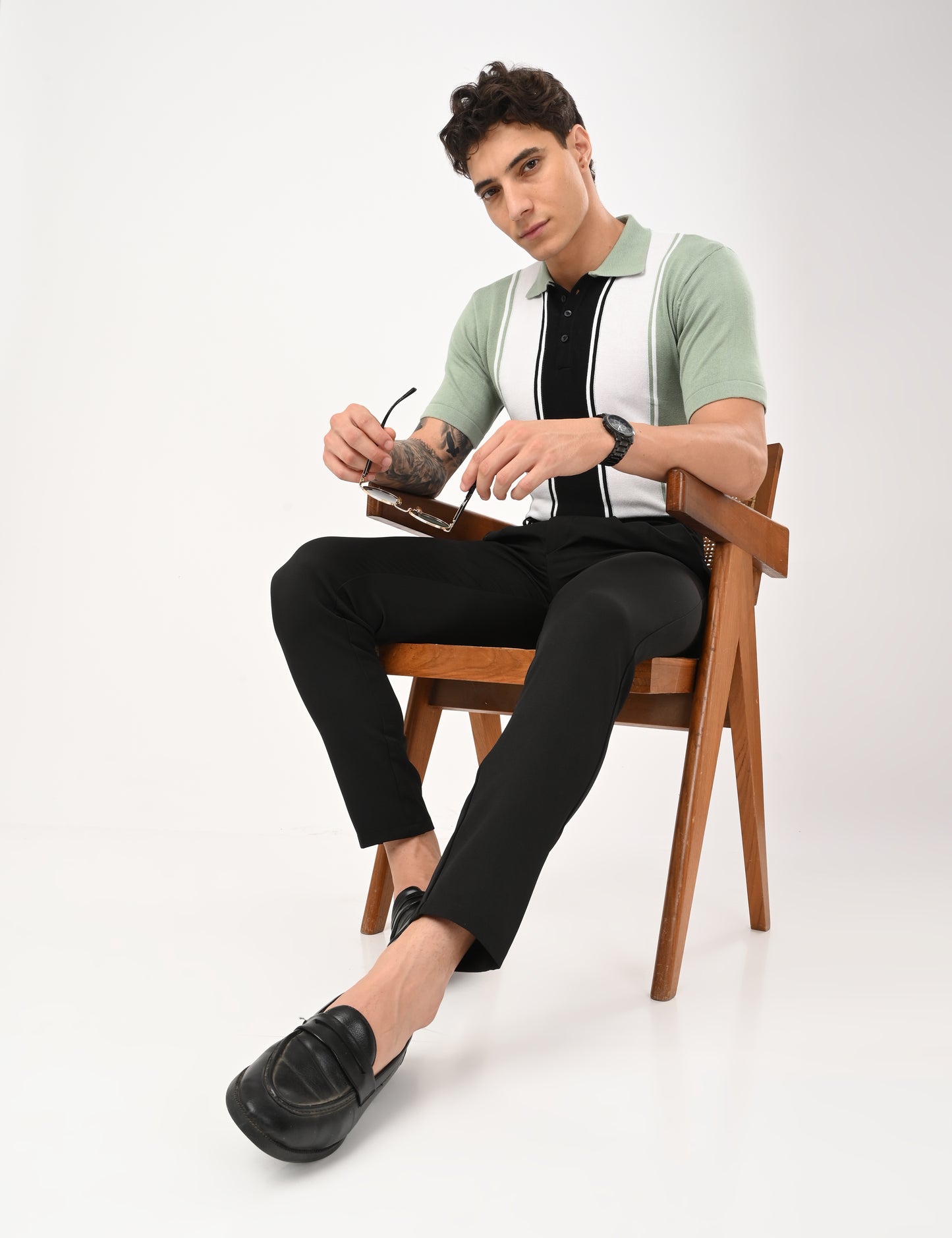 Delmar Stripe Knitted Polo - CYAN