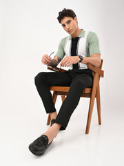 Delmar Stripe knitted Polo - CYAN