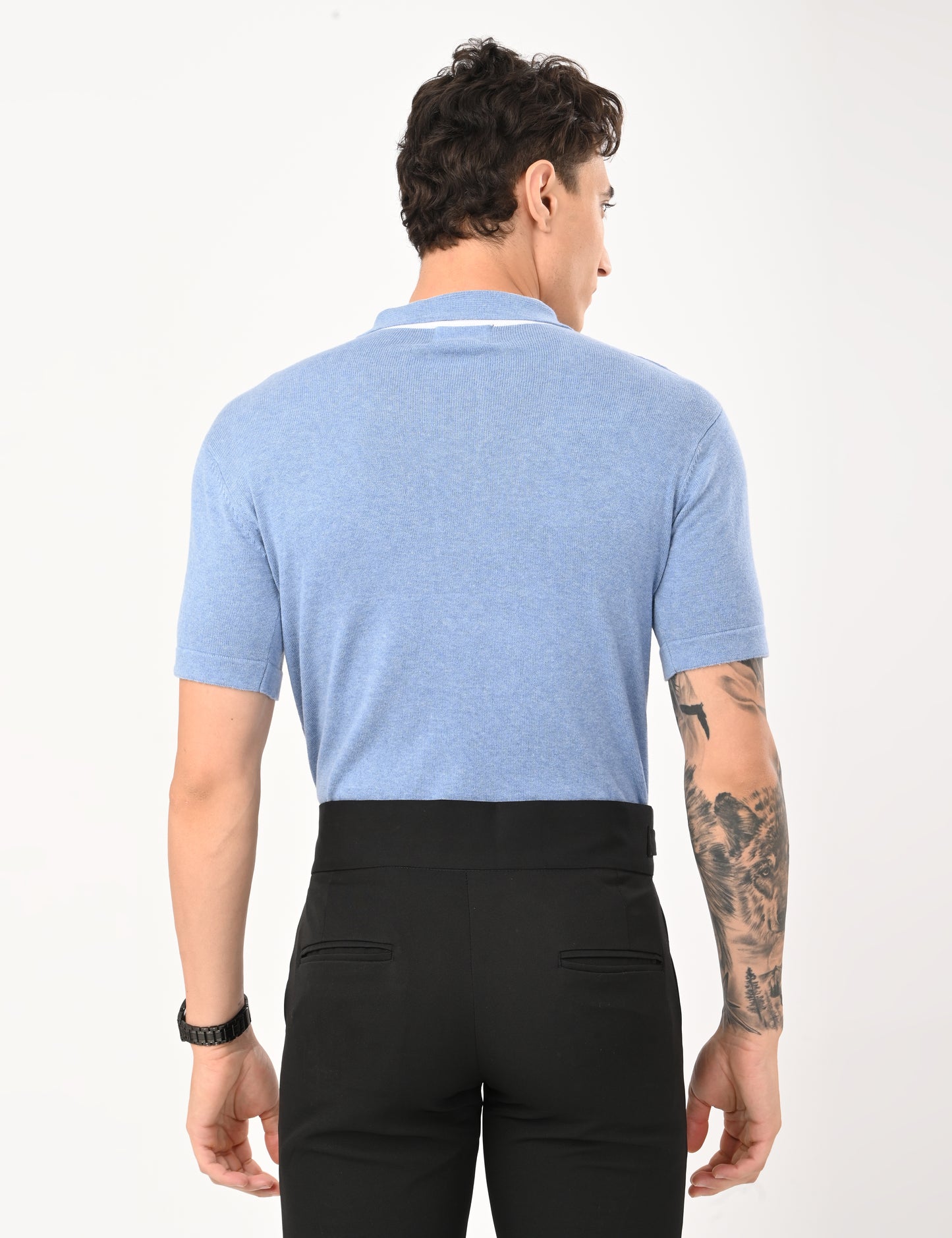 Fine Knit Polo - SKYBLUE
