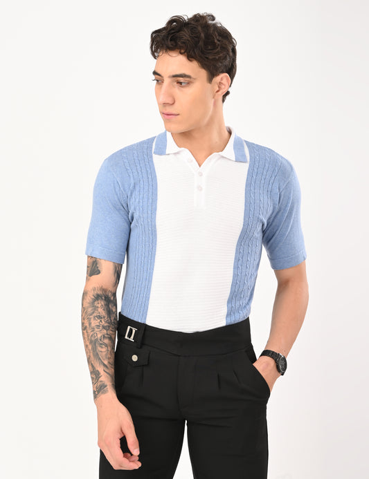 Fine Knit Polo - SKYBLUE
