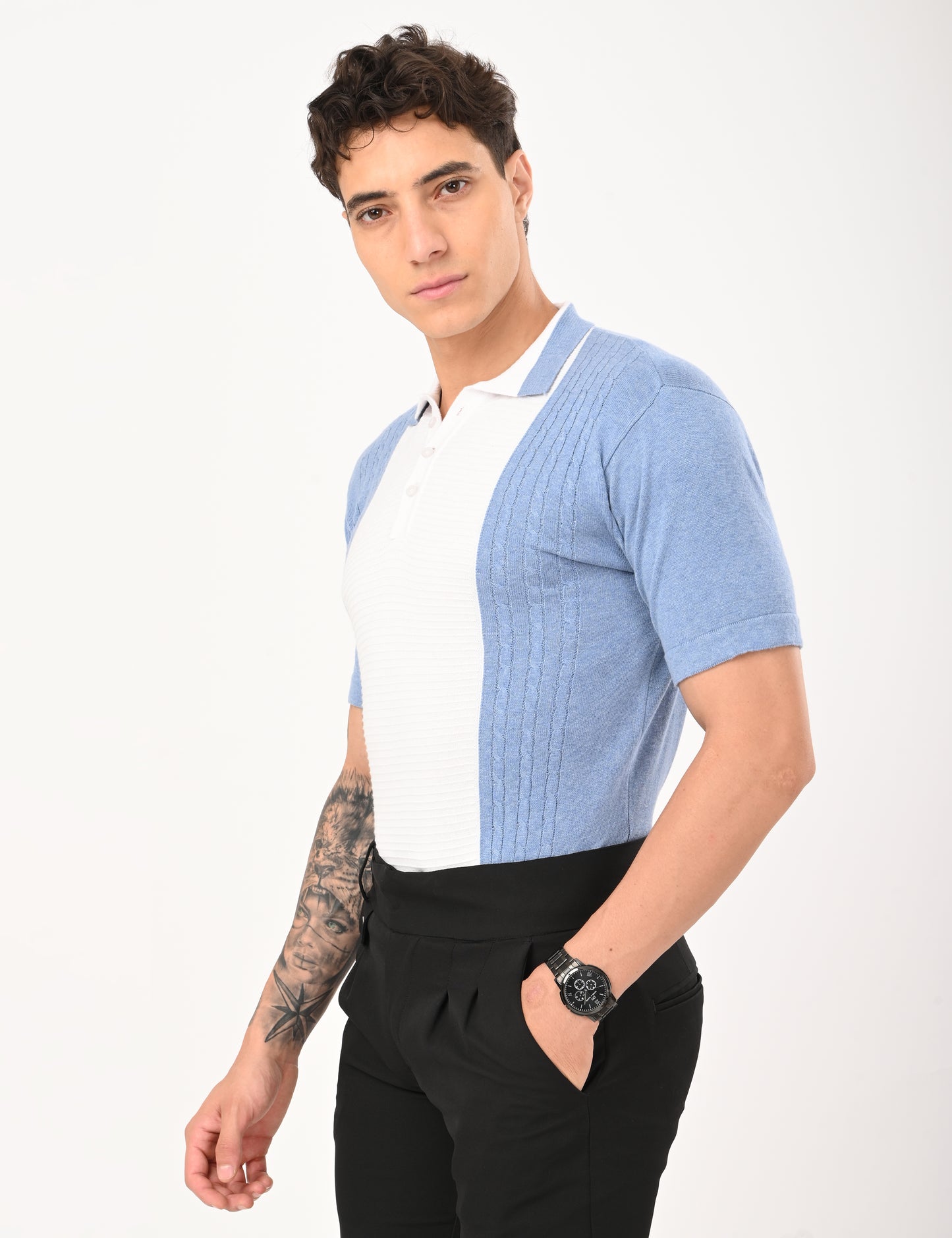 Fine Knit Polo - SKYBLUE