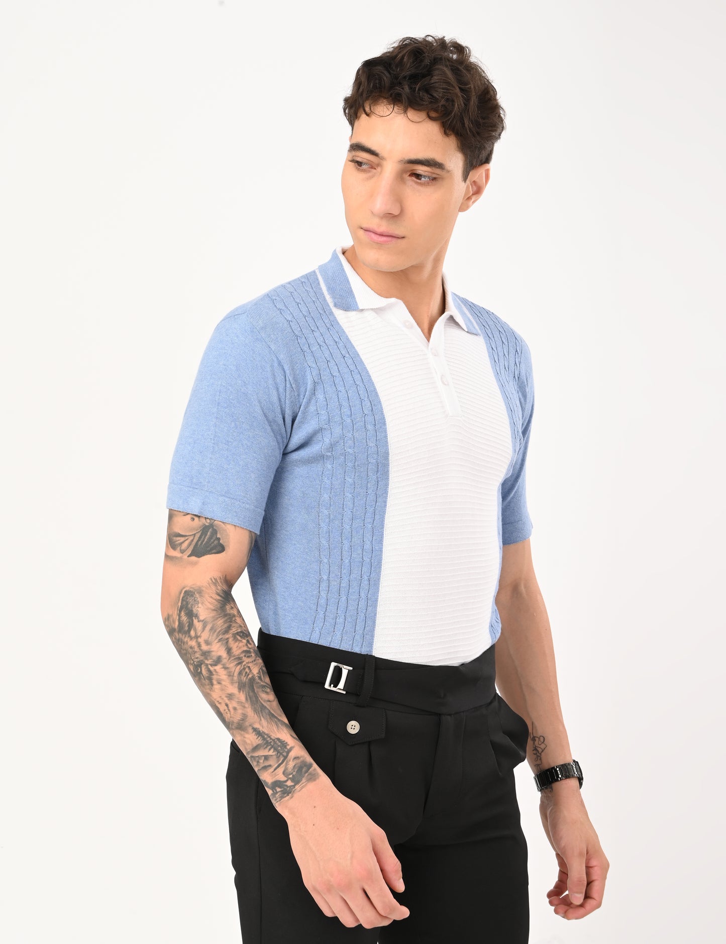 Fine Knit Polo - SKYBLUE
