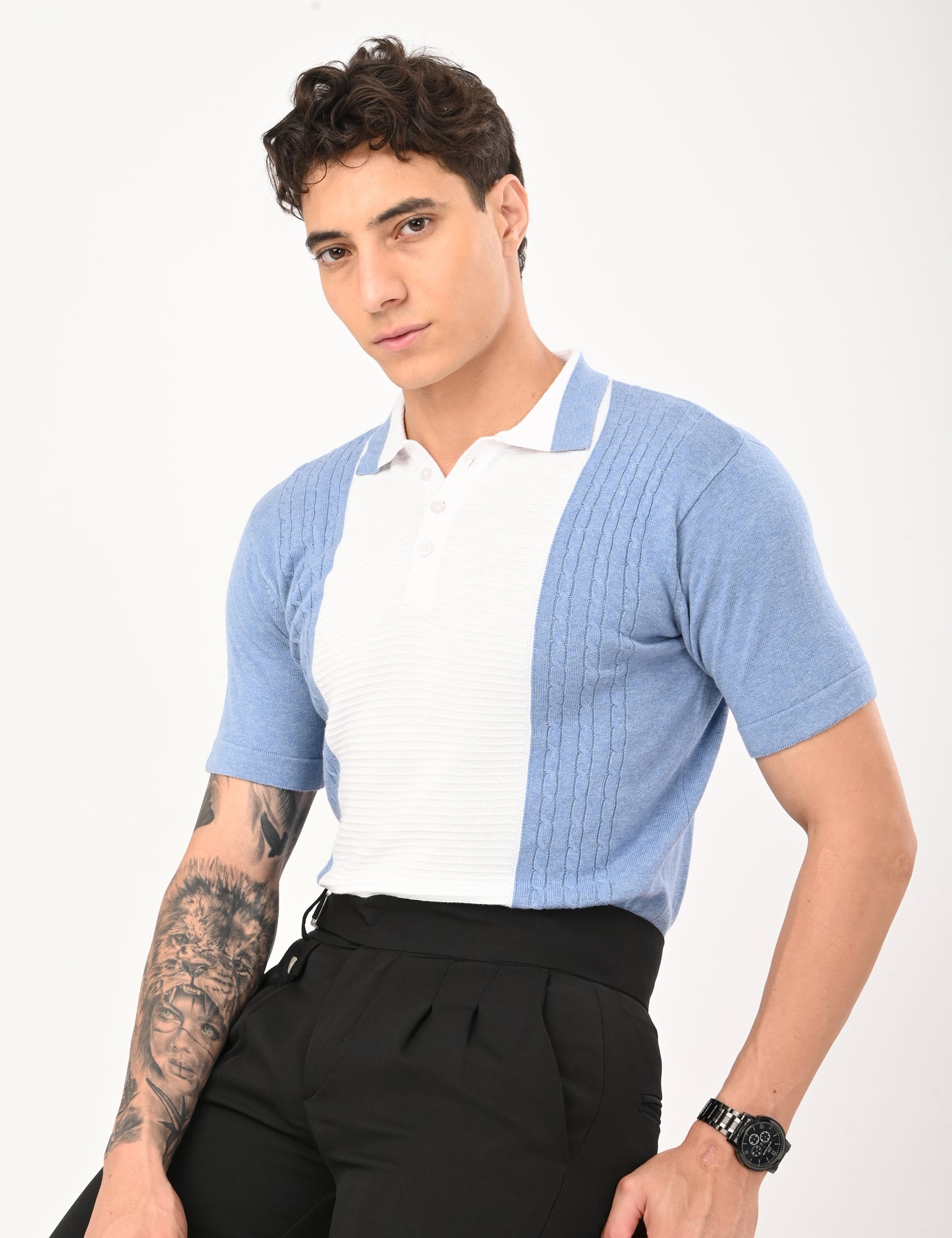 Fine Knit Polo - SKYBLUE