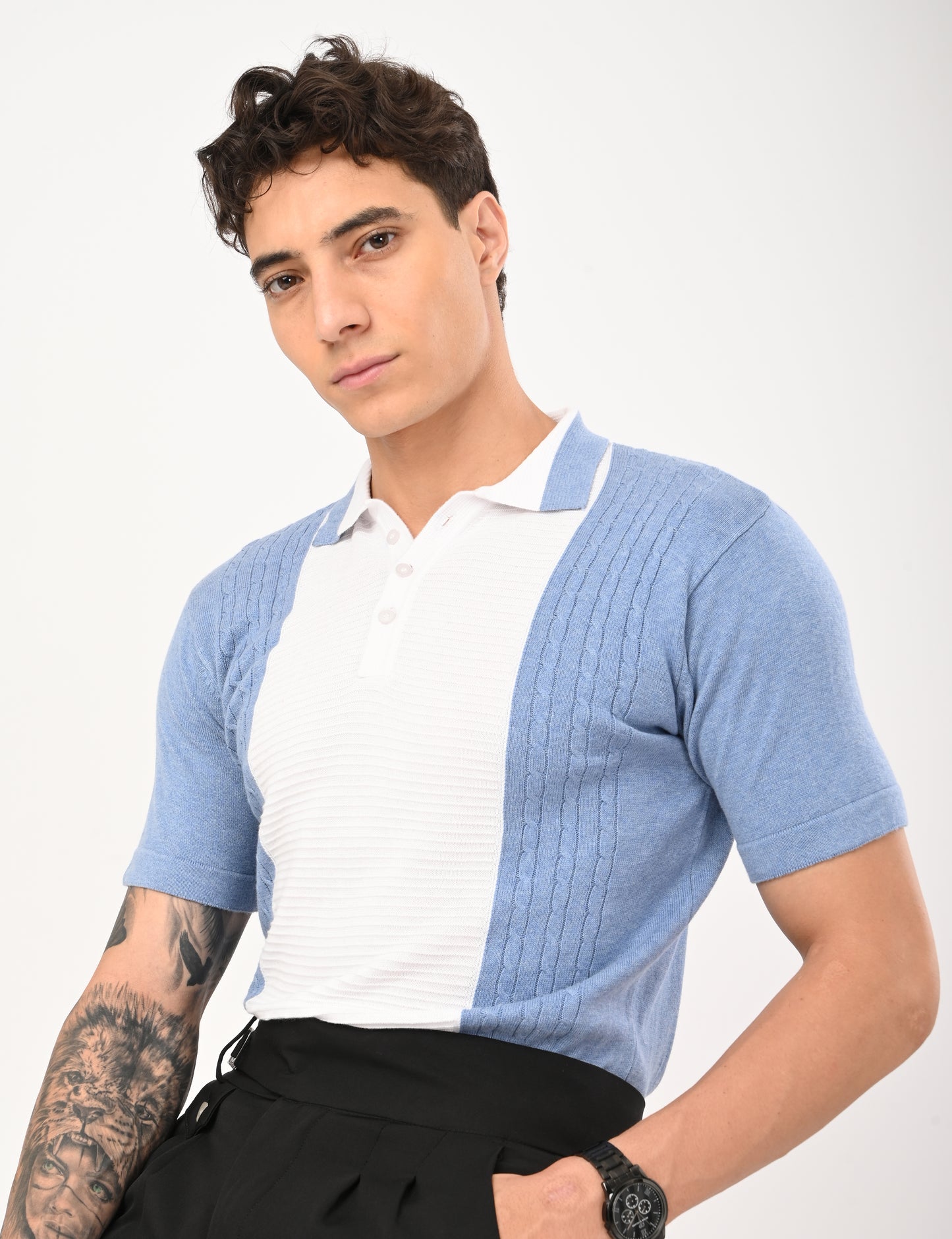 Fine Knit Polo - SKYBLUE