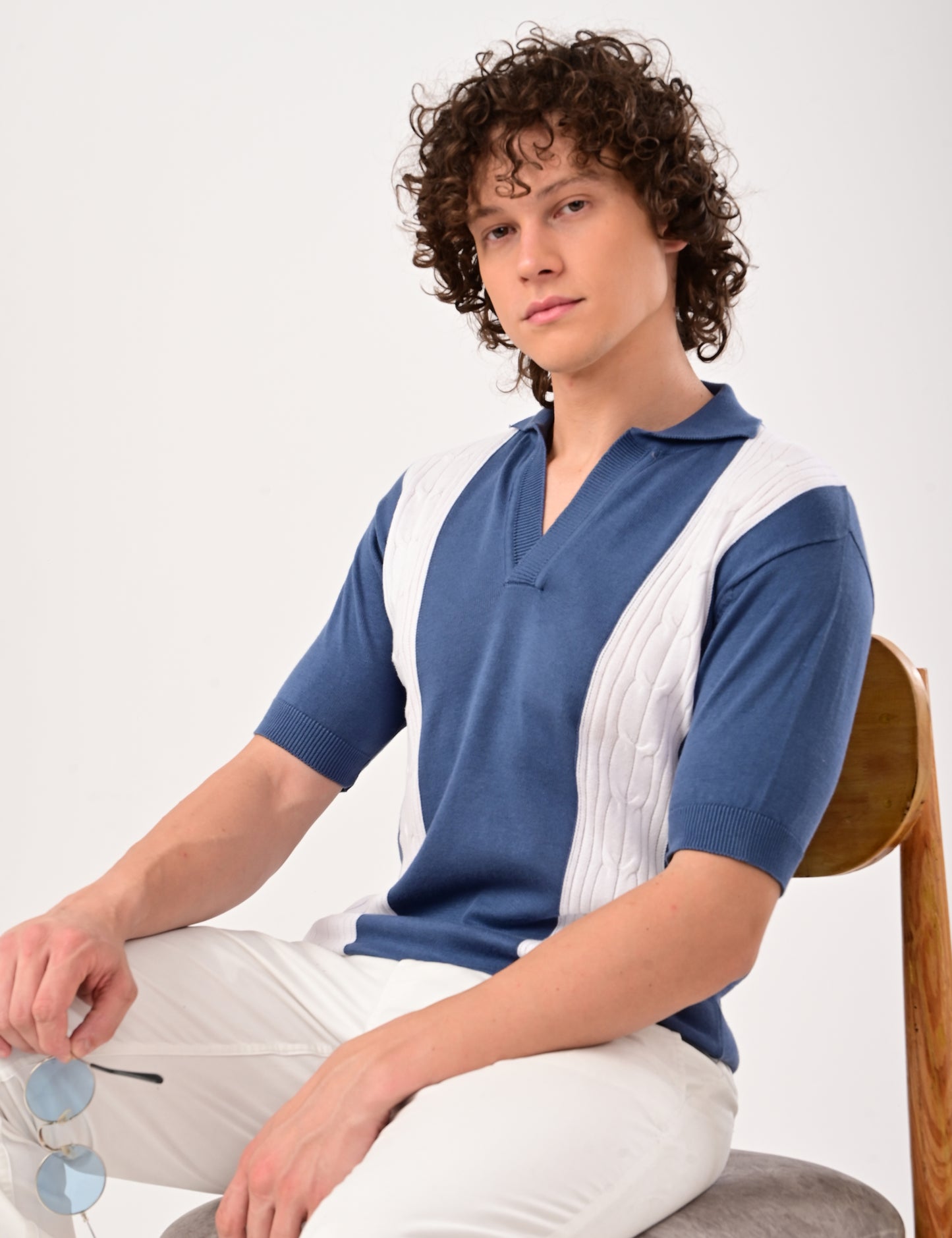 Solmare knitted Polo -  BLUE