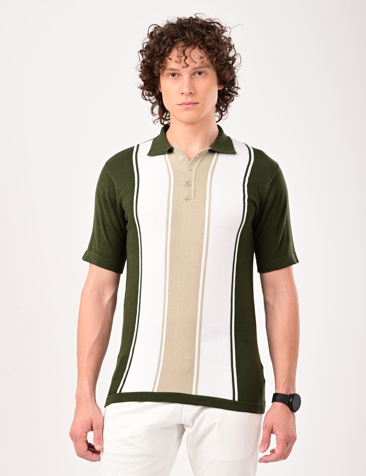 Delmar Stripe knitted Polo - BOTTLEGREEN