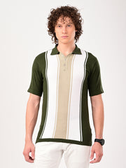 Delmar Stripe knitted Polo - BOTTLEGREEN