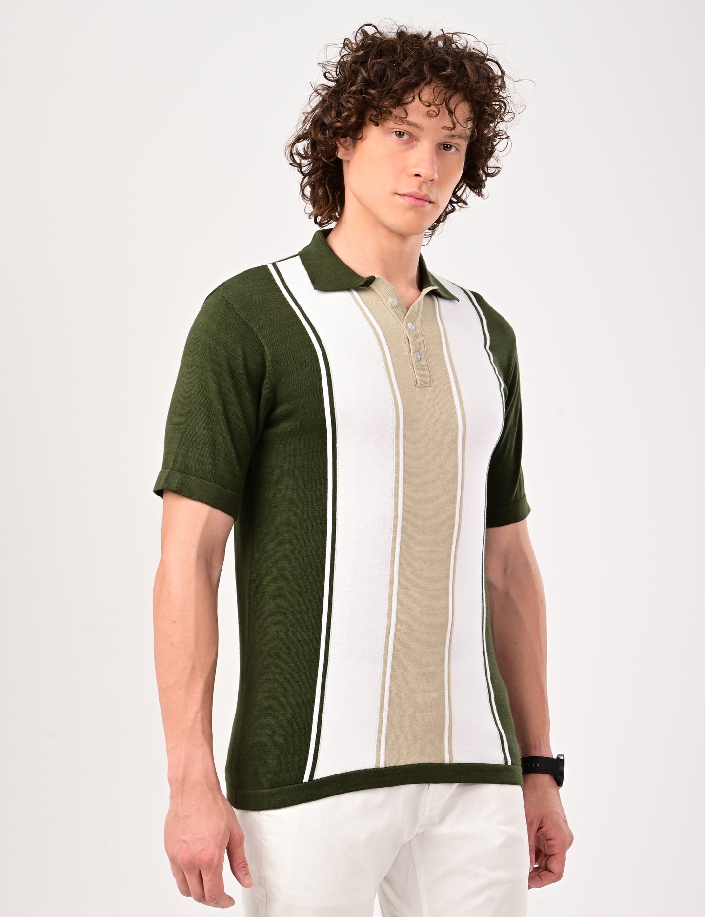 Delmar Stripe knitted Polo - BOTTLEGREEN