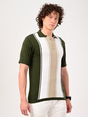 Delmar Stripe knitted Polo - BOTTLEGREEN