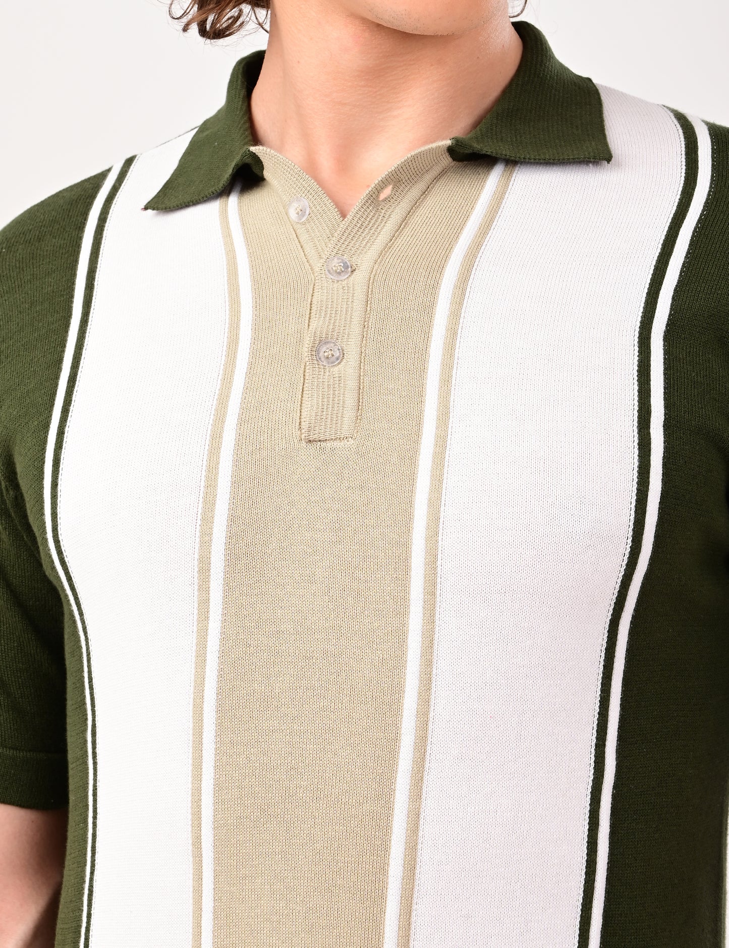 Delmar Stripe knitted Polo - BOTTLEGREEN