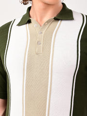 Delmar Stripe knitted Polo - BOTTLEGREEN