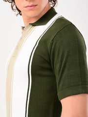 Delmar Stripe knitted Polo - BOTTLEGREEN