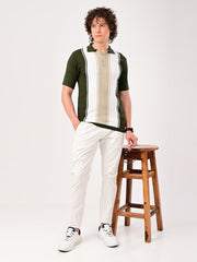 Delmar Stripe knitted Polo - BOTTLEGREEN