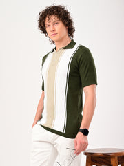 Delmar Stripe knitted Polo - BOTTLEGREEN