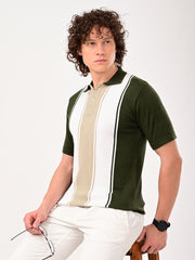 Delmar Stripe knitted Polo - BOTTLEGREEN