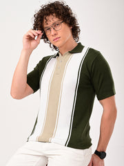 Delmar Stripe knitted Polo - BOTTLEGREEN