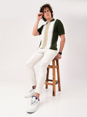 Delmar Stripe knitted Polo - BOTTLEGREEN