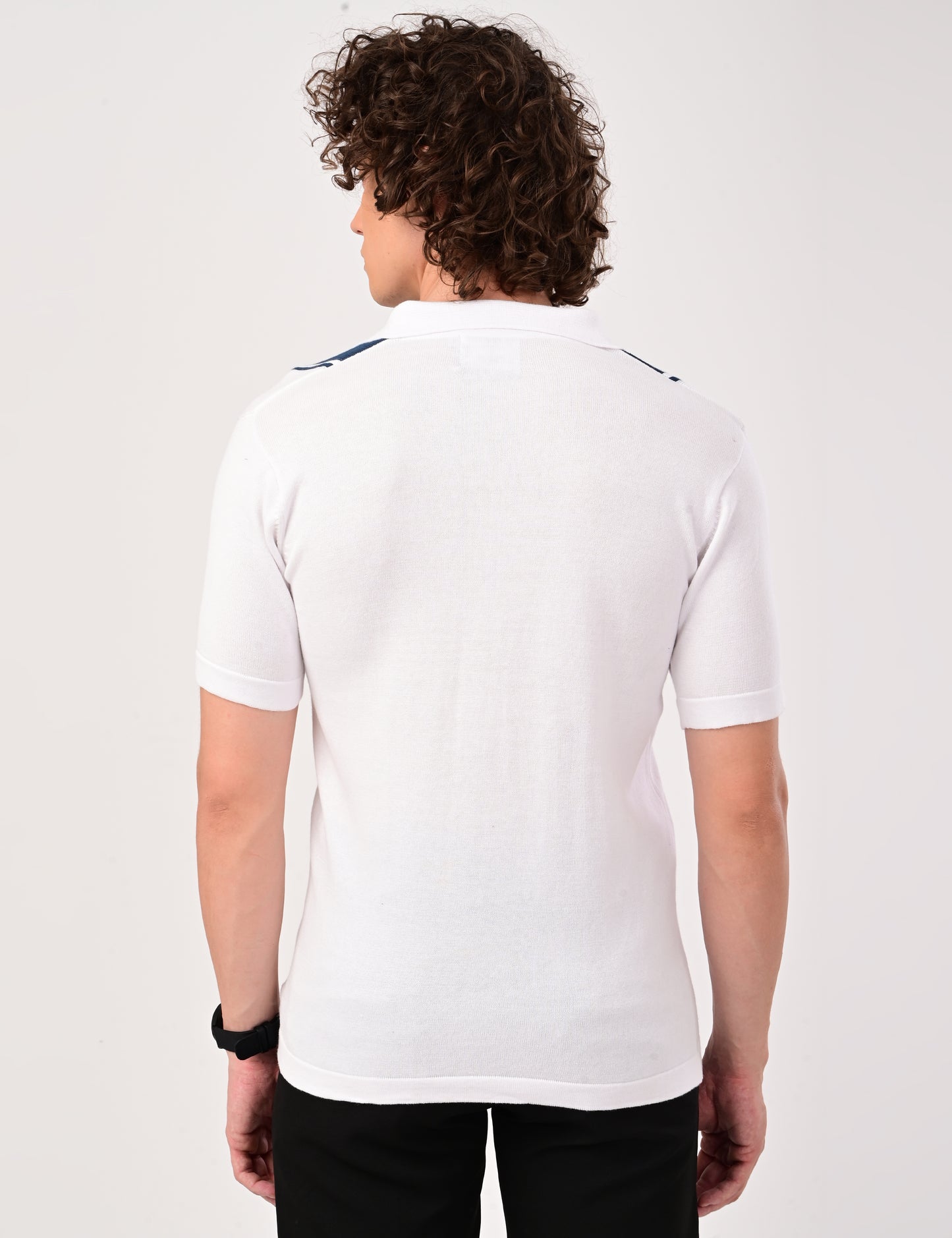 Delmar Stripe knitted Polo - WHITE