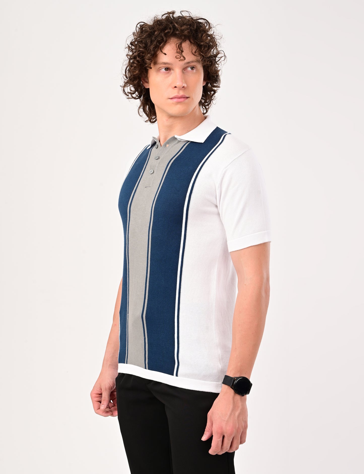 Delmar Stripe knitted Polo - WHITE