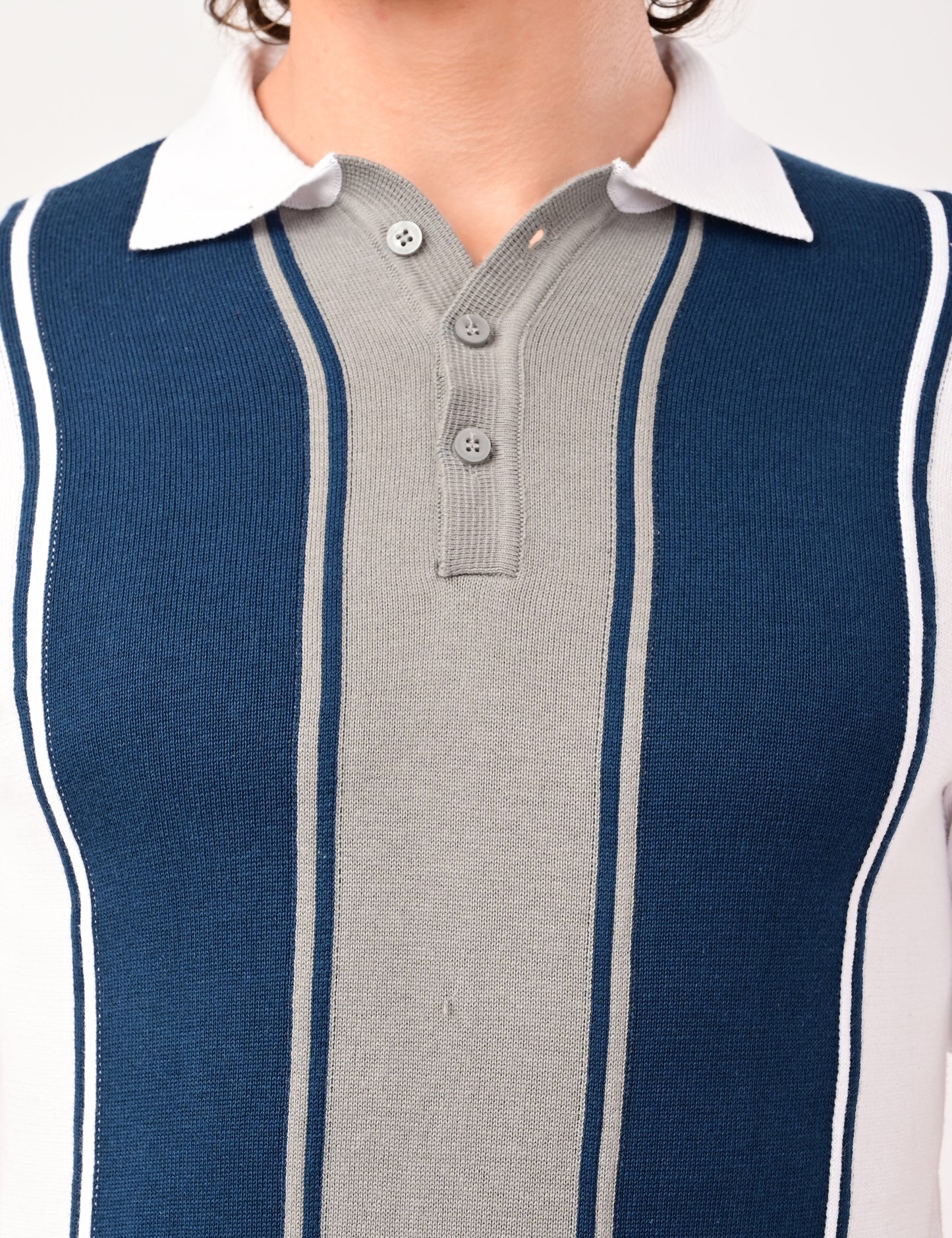 Delmar Stripe knitted Polo - WHITE