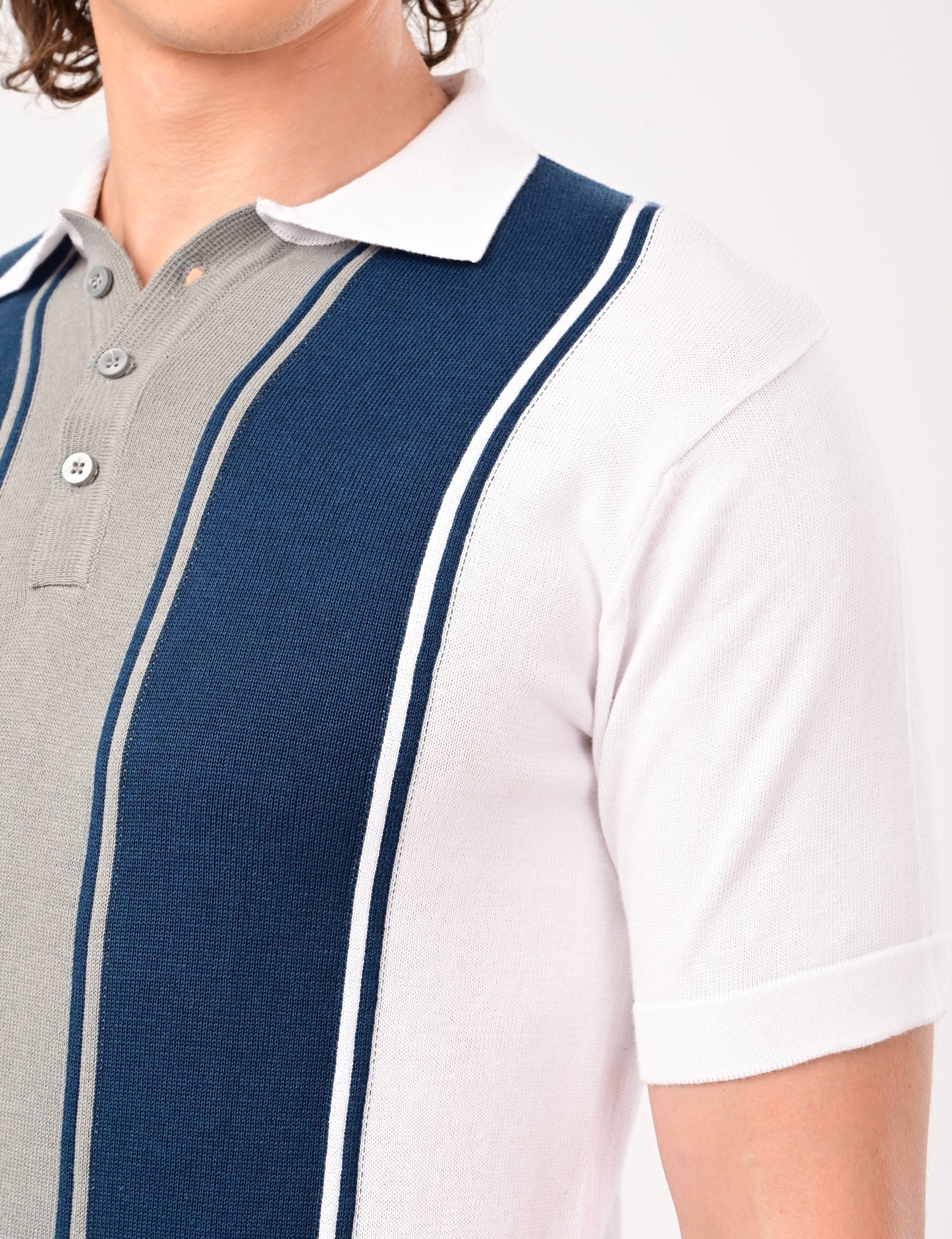 Delmar Stripe knitted Polo - WHITE