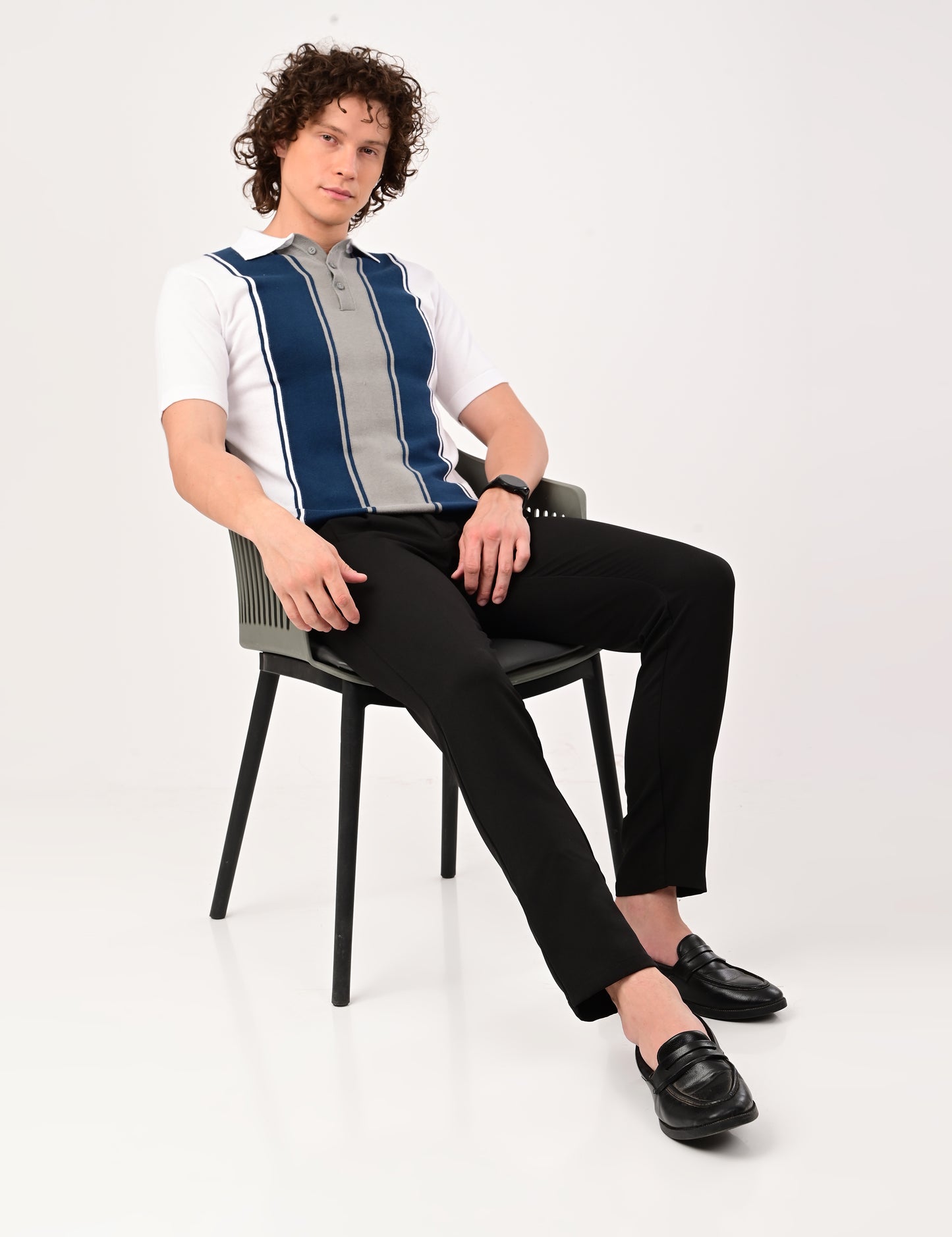 Delmar Stripe knitted Polo - WHITE