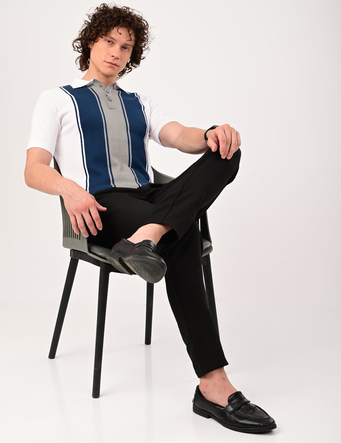 Delmar Stripe knitted Polo - WHITE