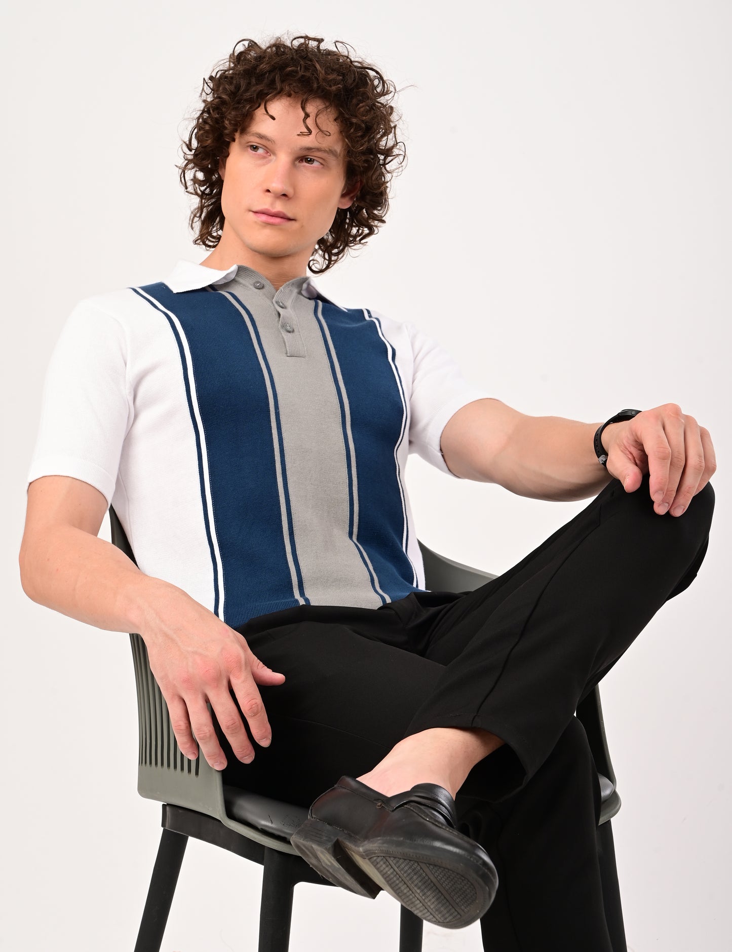 Delmar Stripe knitted Polo - WHITE