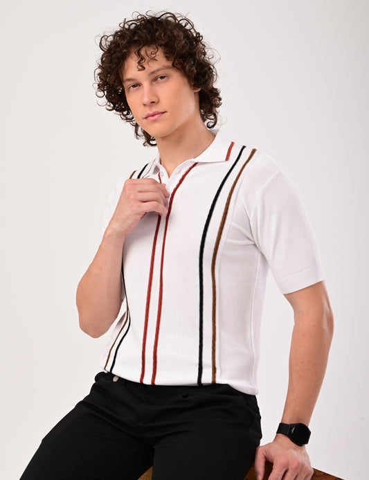 Orvello Knitted Polo - WHITE
