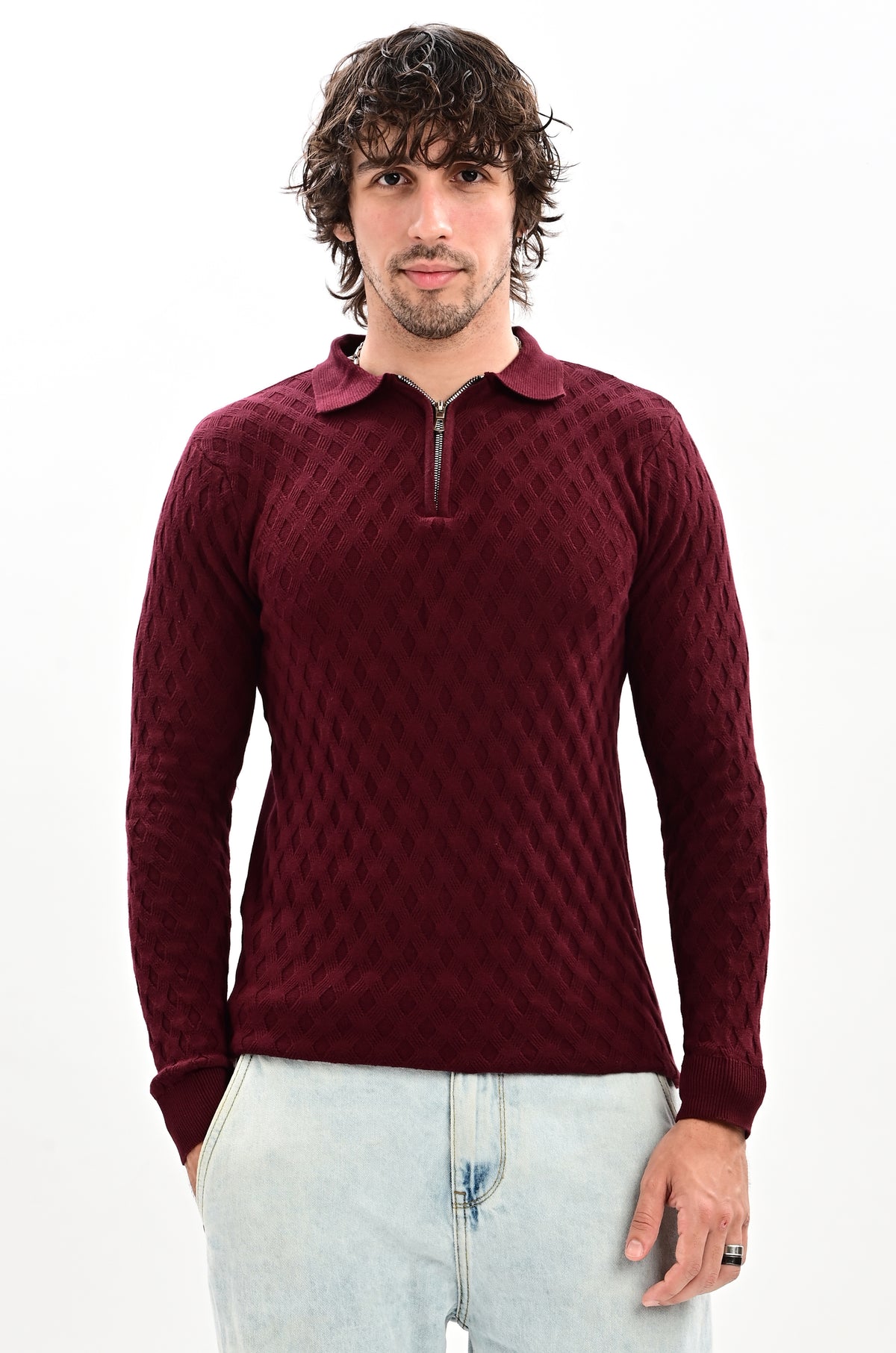 The Nobleman Quarter-Zip Full Sleeve Polo - WINE