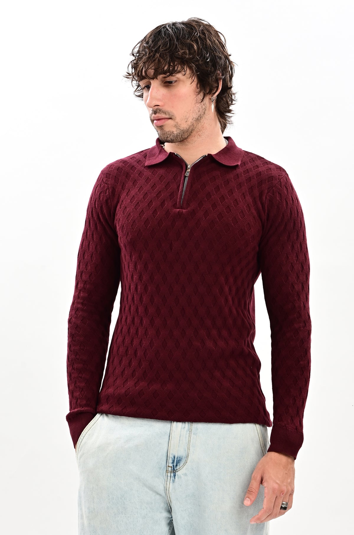 The Nobleman Quarter-Zip Full Sleeve Polo - WINE