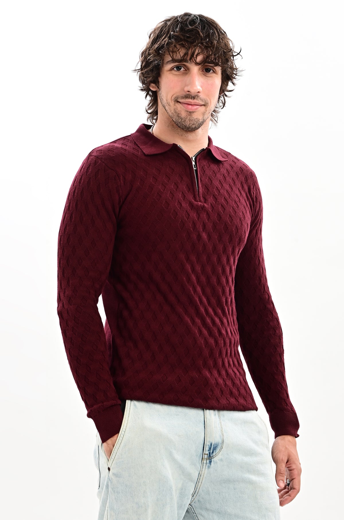 The Nobleman Quarter-Zip Full Sleeve Polo - WINE