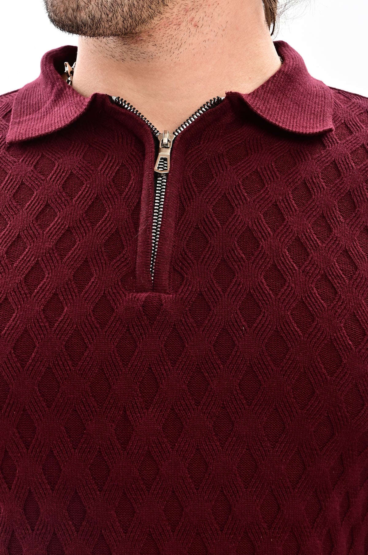 The Nobleman Quarter-Zip Full Sleeve Polo - WINE