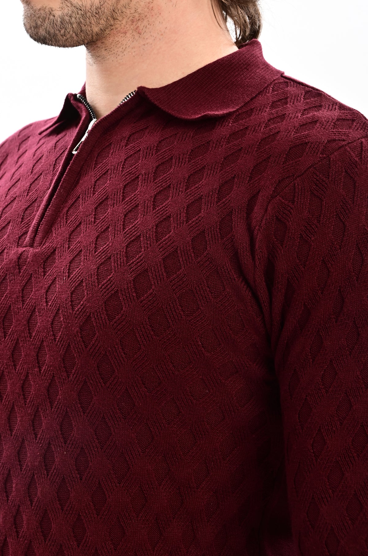 The Nobleman Quarter-Zip Full Sleeve Polo - WINE