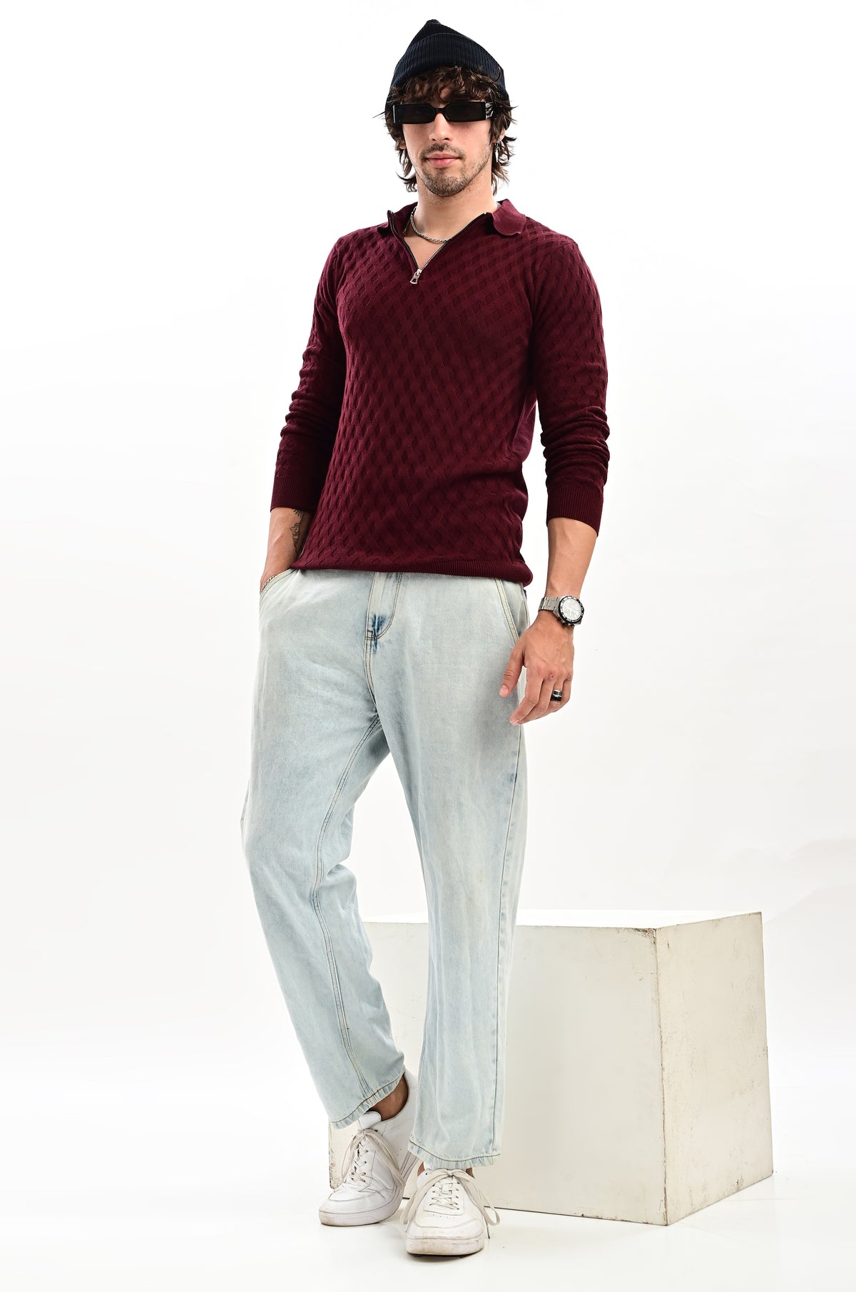 The Nobleman Quarter-Zip Full Sleeve Polo - WINE
