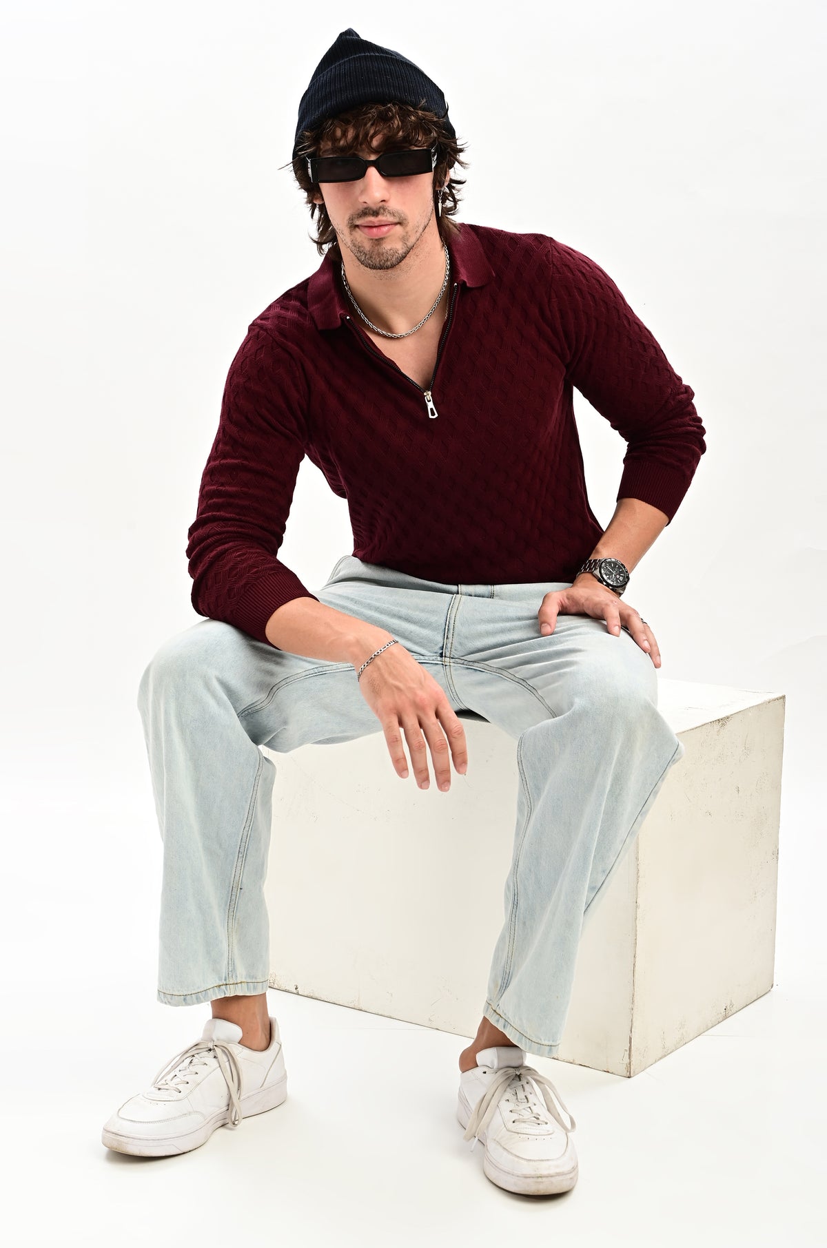 The Nobleman Quarter-Zip Full Sleeve Polo - WINE