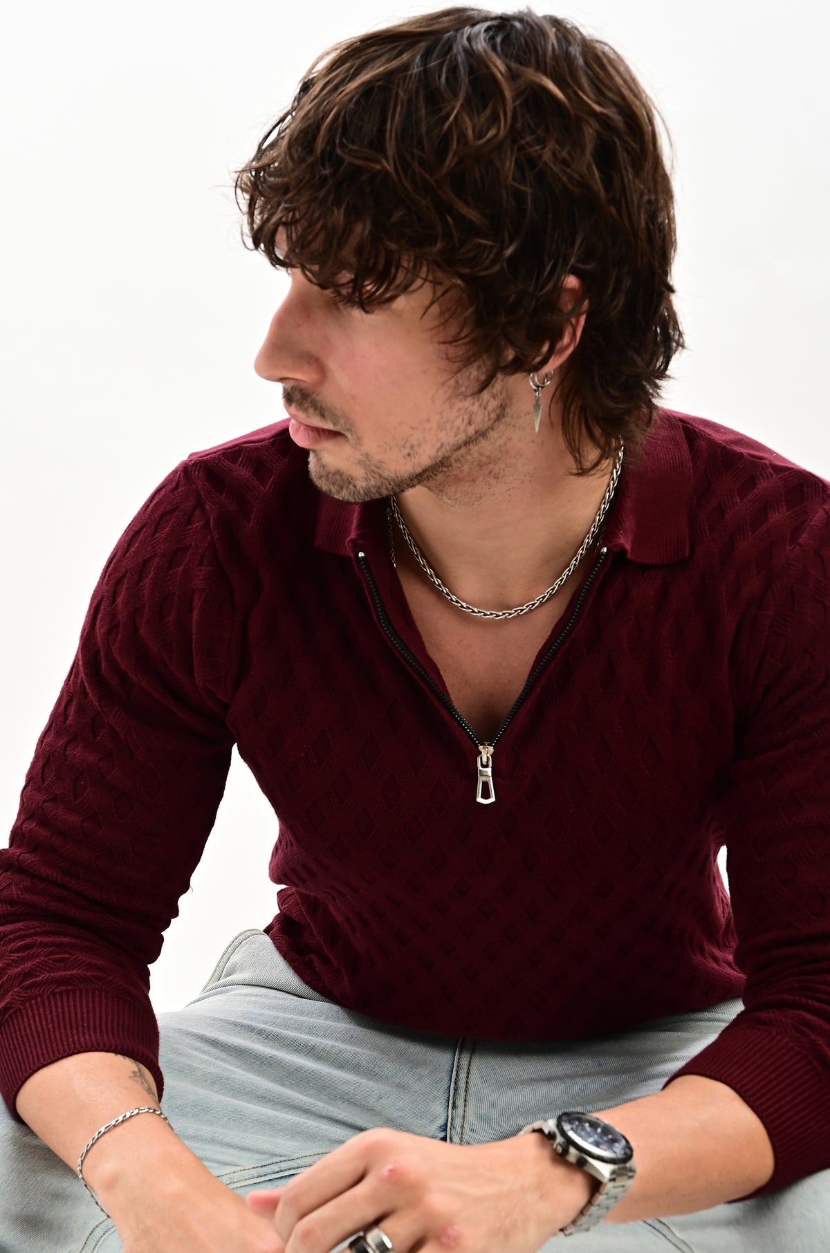 The Nobleman Quarter-Zip Full Sleeve Polo - WINE