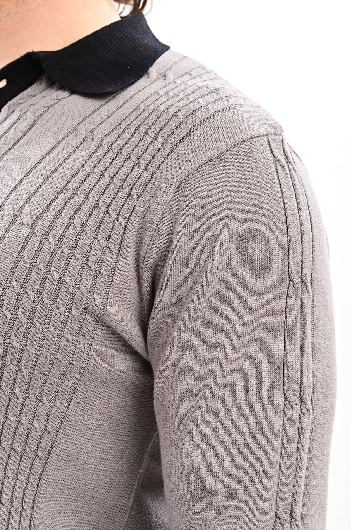 The Astor Cable Knit Polo - GREY