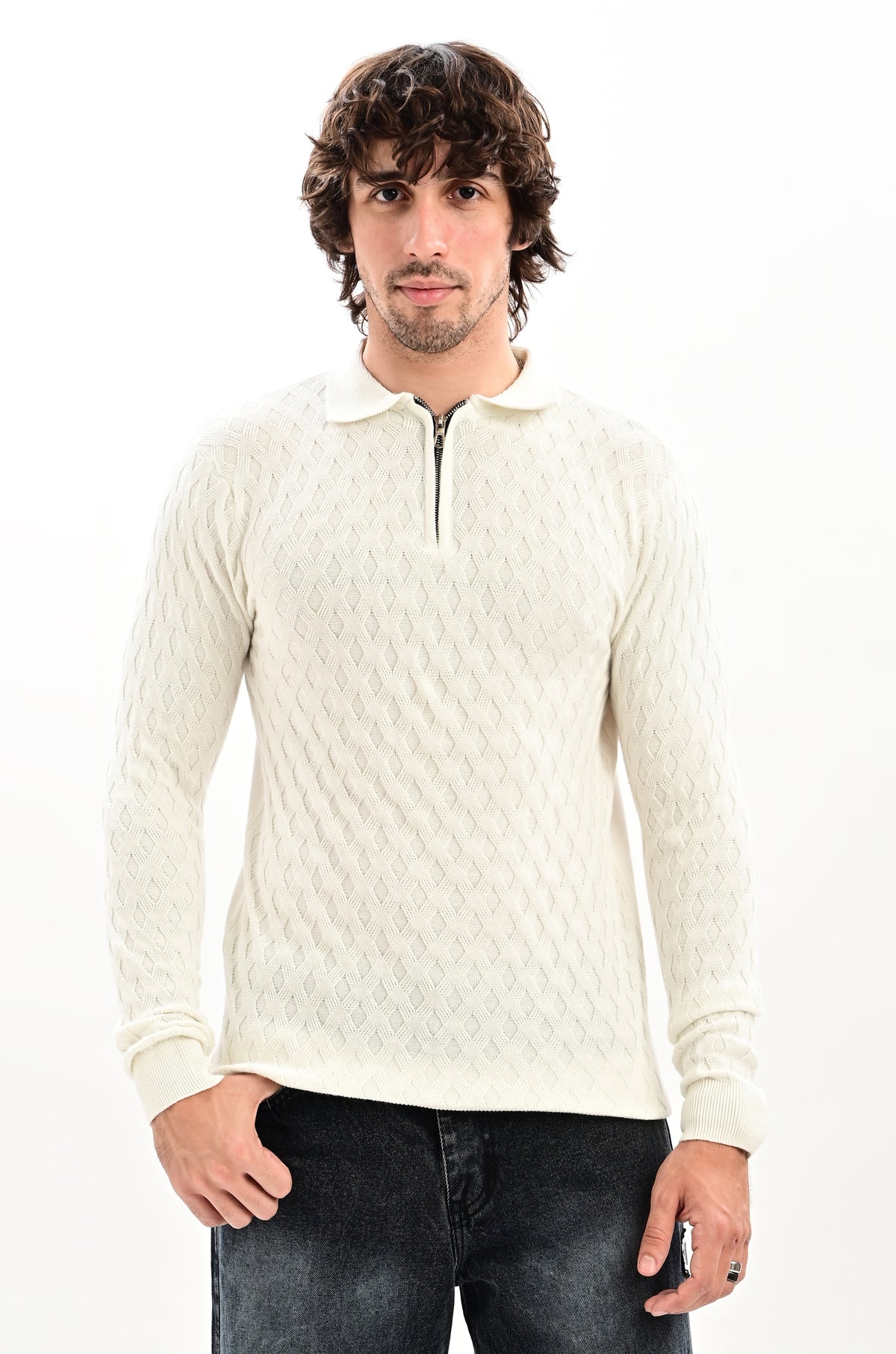 The Nobleman Quarter-Zip Full Sleeve Polo - WHITE