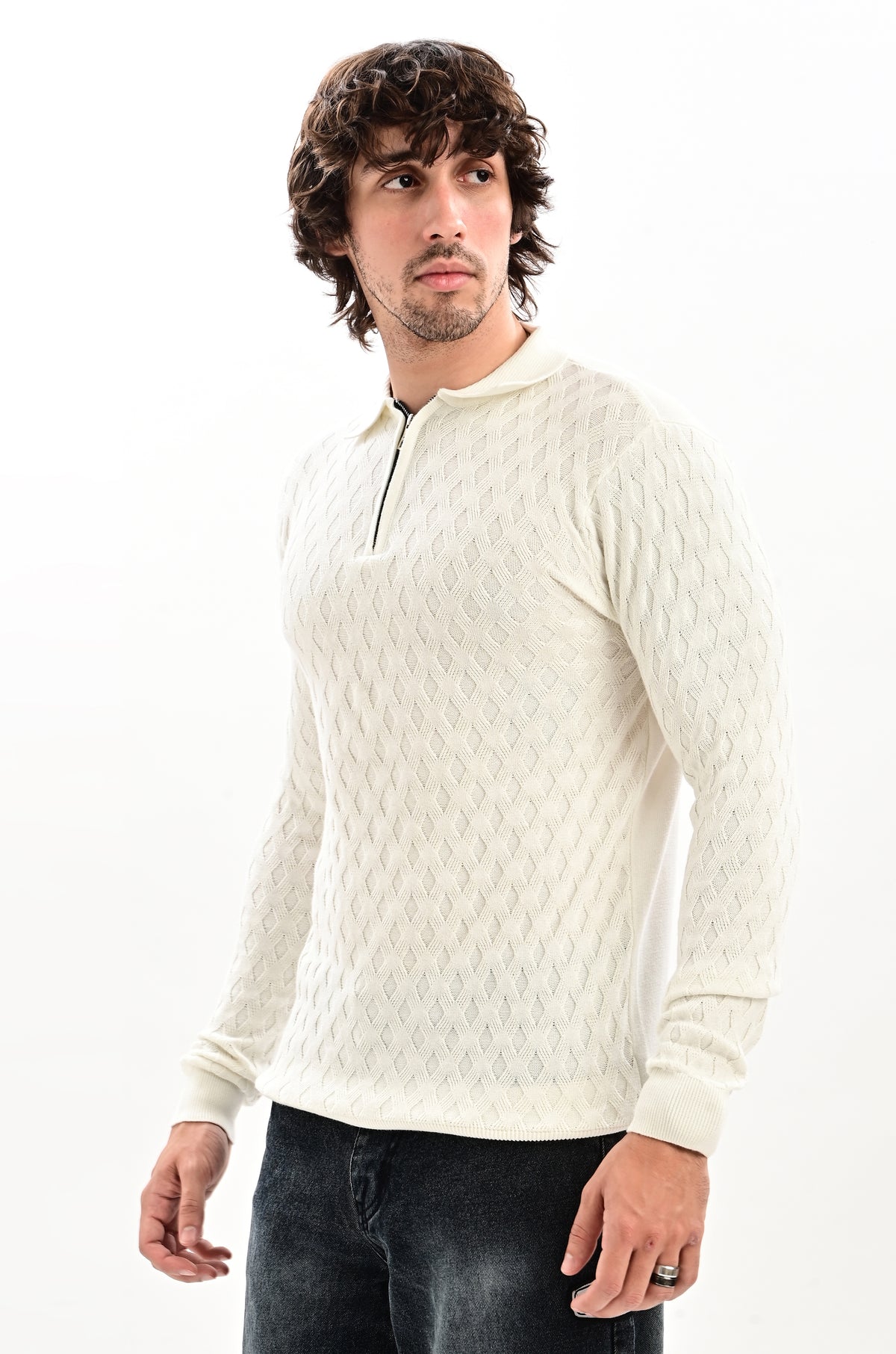 The Nobleman Quarter-Zip Full Sleeve Polo - WHITE
