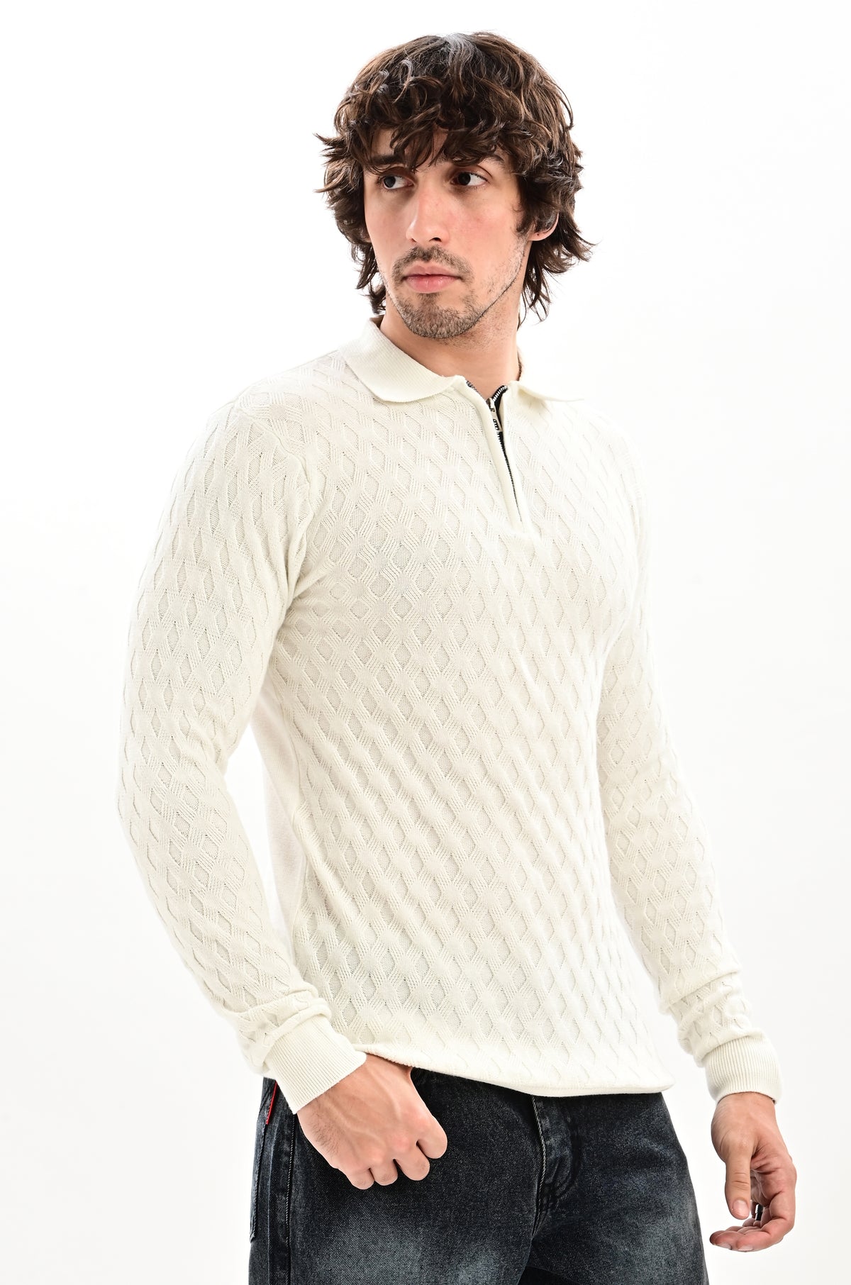 The Nobleman Quarter-Zip Full Sleeve Polo - WHITE